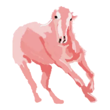 A running horse rendered in flat pink on a clean ground.