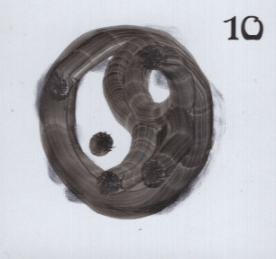 A hand-brushed yin-yang, uneven and organic.