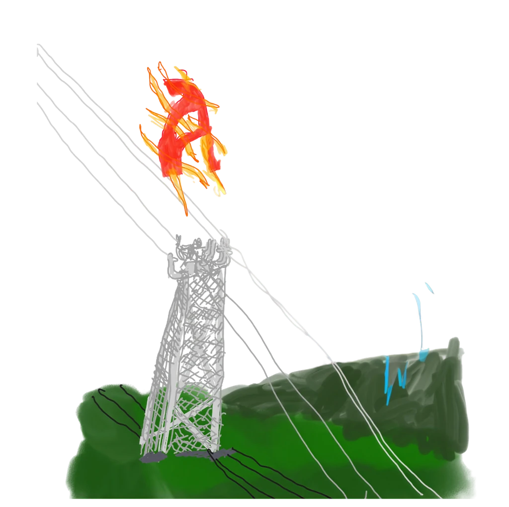 Powerline in flames, original colour