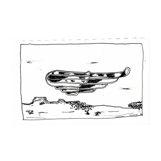 Winged ink form and landscape, original